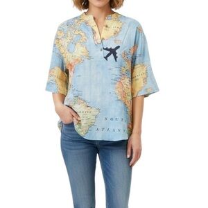 Soon to be RARE Map Blouse Geography Lightweight S Countries Travel Multicolor